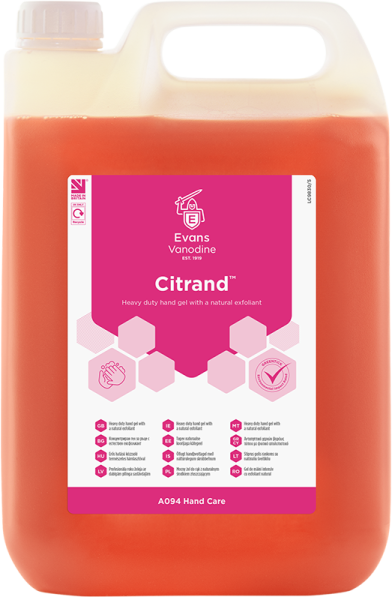 Citrand-5lt-A085EEV2 Evans Vanodine Citrand Lemon Mico Beaded Hand Cleaning Gel 2 x 5 ltr