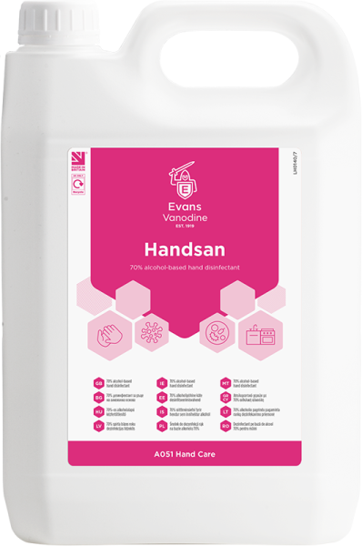 Handsan-5lt-A051EEV2 Evans Vanodine Handsan 70% Alcohol Hand Sanitiser 5 ltr