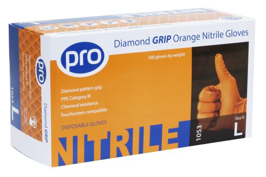 Pro Diamond Grip Orange Nitrile Gloves Small