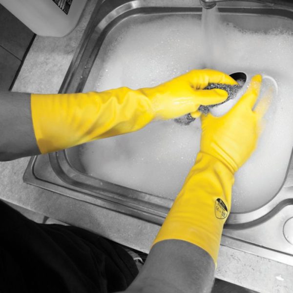 62_Action2_web_4fec Deep Sink Extra Long Natural Rubber Flock Lined Glove