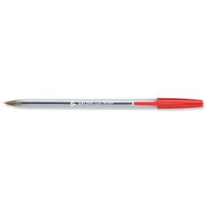 Clear Ball Pen Medium 1.0mm Tip 0.4mm Line Red Pack 50
